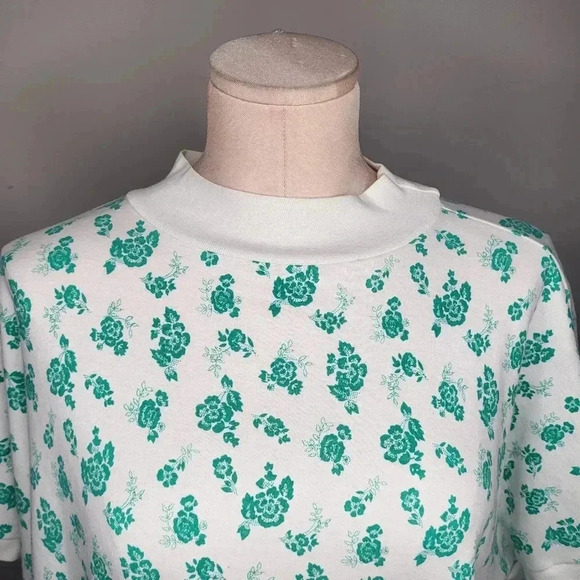 Vintage 1980's Chicory Womens Floral Green and White Top Size Large - Picture 2 of 6